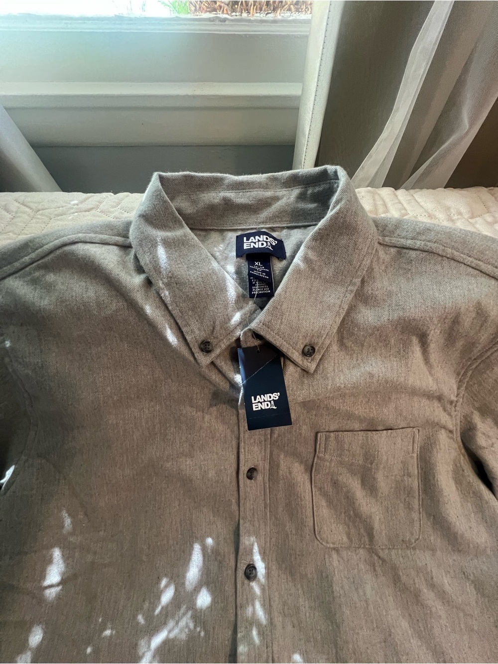 NWT Lands End Men’s  XL Traditional Fit Gray Flannel Button Down Shirt